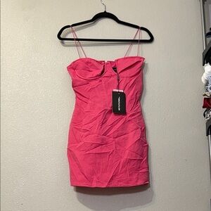 pretty little thing hot pink dress Pretty Little Thing Strapless Ruffle Mini Dress (Pink)